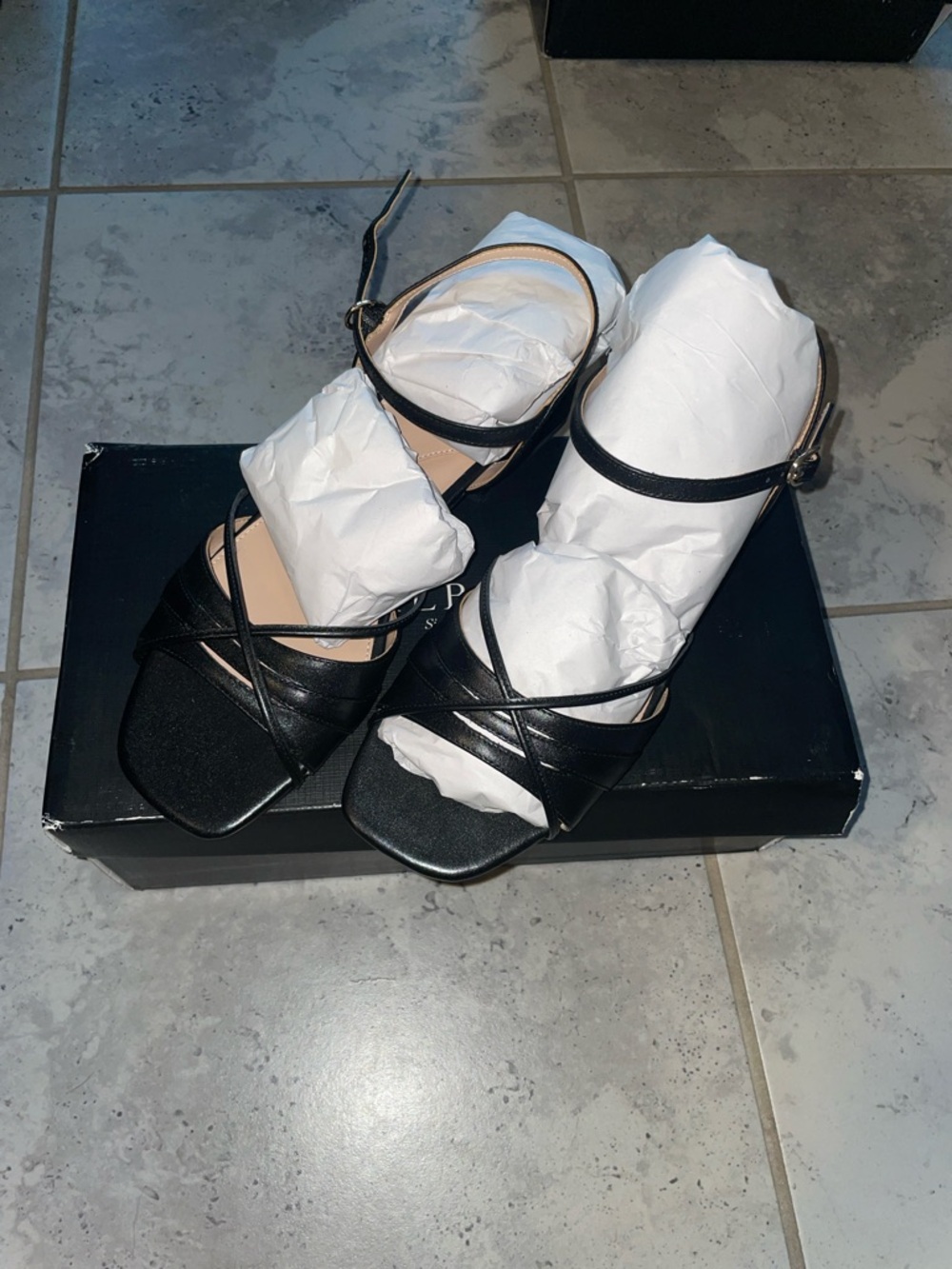 Talbots Black Strappy Square-Toe Heeled Sandals